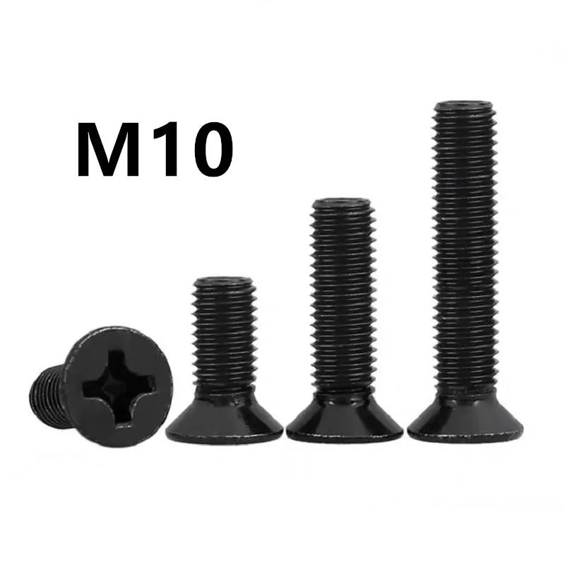 50/10PCS GB819 M10x20/25/30/35/40/50/60/100mm DIN965 Black 304 stainless steel flat head cross countersunk KM mechanical screw