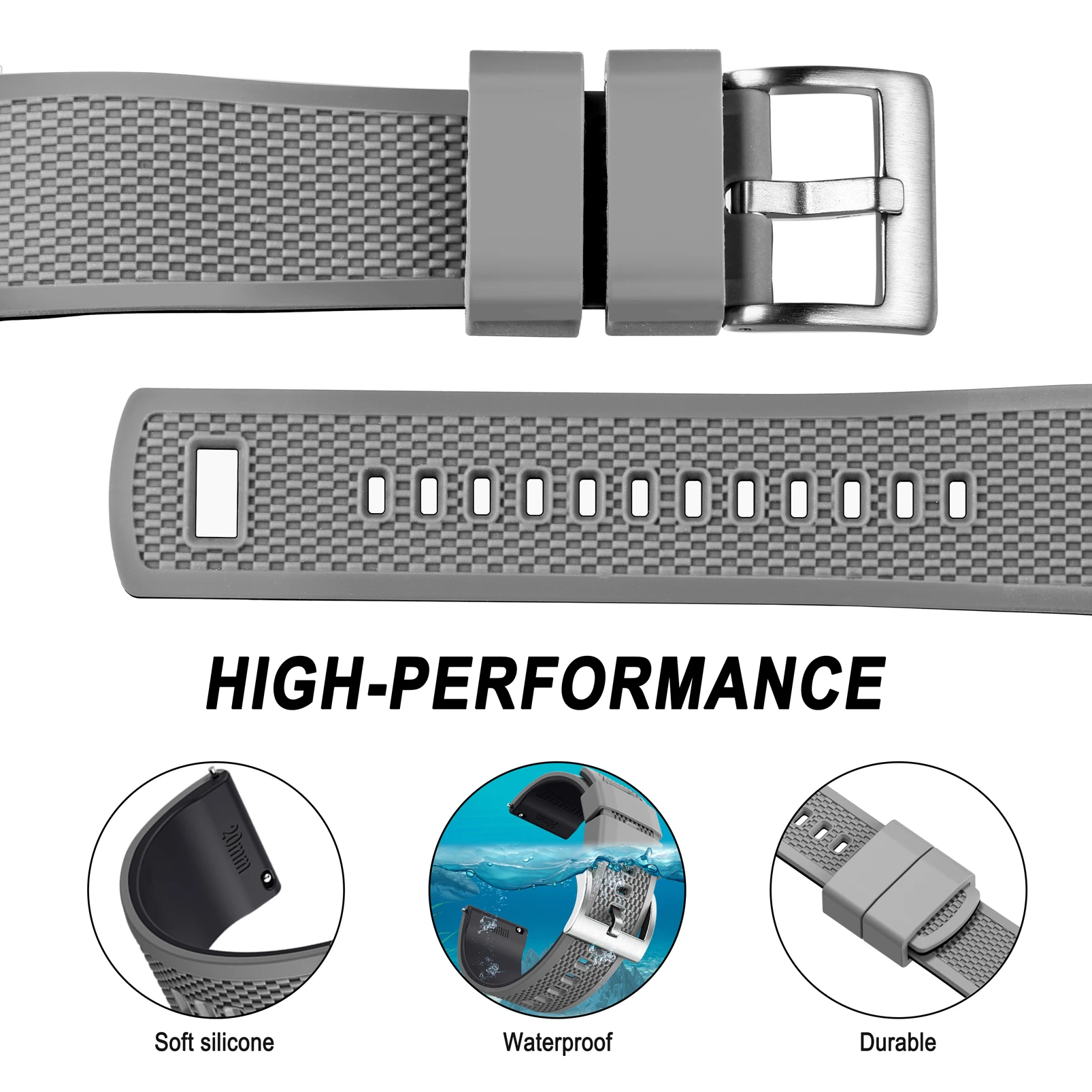 Hemsut  Silicone Smart Watch Bands, 18mm 20mm 22mm Quick Release Rubber Watch Strap for Man Women Soft Replacement