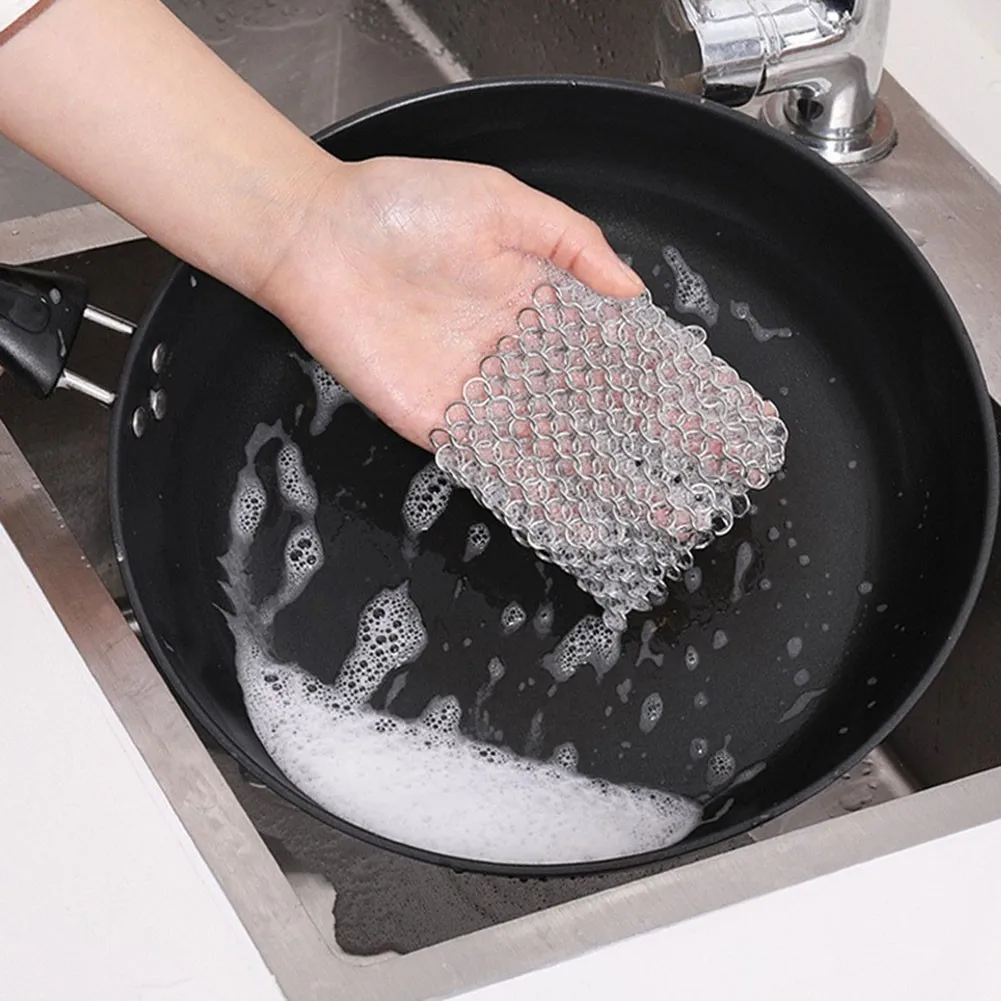 Kitchen Cleaning Ring Cloth Stainless Steel Chain Scrubber Pan Scraper Cookware Accessories Reusable Washing Net Cleaning Tool