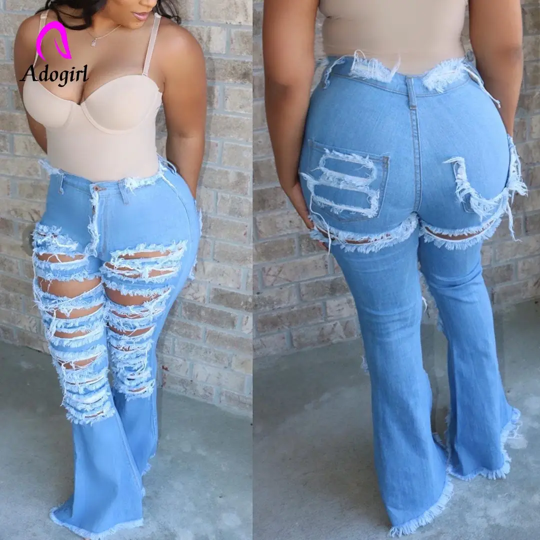 Ripped Jeans for Women High Waist Jeans Vintage Flare Jeans with Hole Patchwork Bell Bottom Jean Denim Pants Distressed Trousers