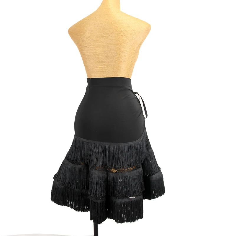 Latin Dance Clothes Women New Black Lace Fringe Skirt Sexy Performance Practice Dance Skirt Adult Samba Salsa Costume DNV15880