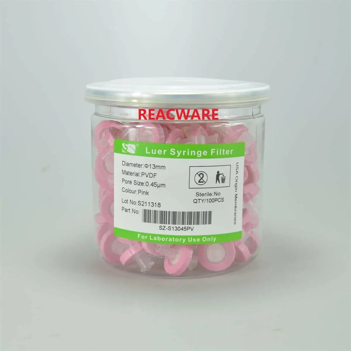 Laboratory Syringe Filter OD=13mm,0.45um,Made From PVDF,100pcs/pack