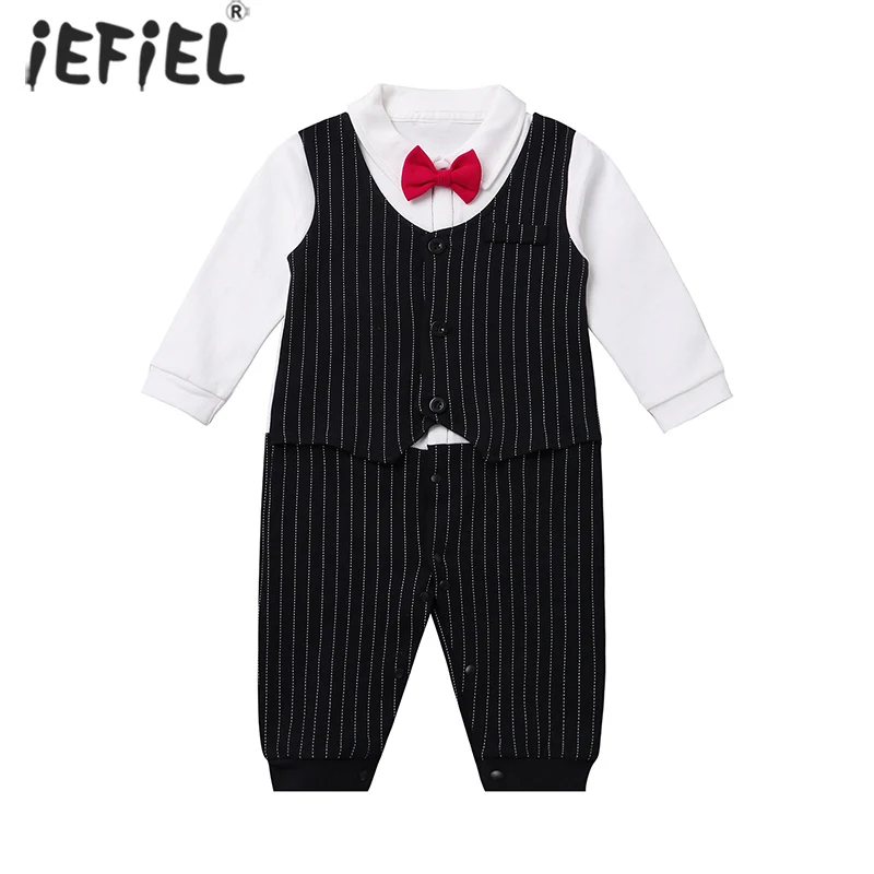 

Baby Boy Clothes Cotton Rompers Formal Gentleman Outfit Newborn One-piece Clothing Button Jumpsuit Wedding Birthday Party Suits