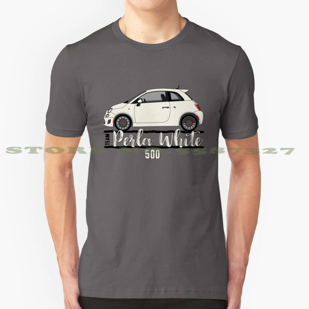 Team Perla White 500 100% Cotton T-Shirt Fiat Racing 500 Team Perla White Pearl Italian Race Economy Car Abarth Fast Motoring