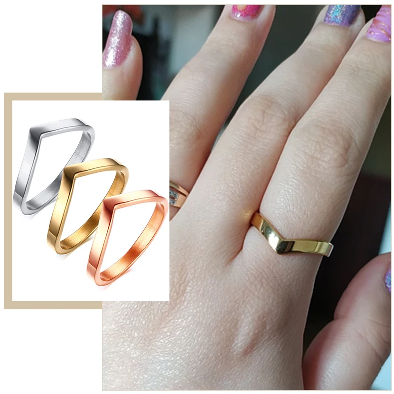 Chic Stainless Steel V-Shaped Rings for Women,Boho Knuckle Finger Wedding Jewelry,Geometric Ladies Gift, anel feminino