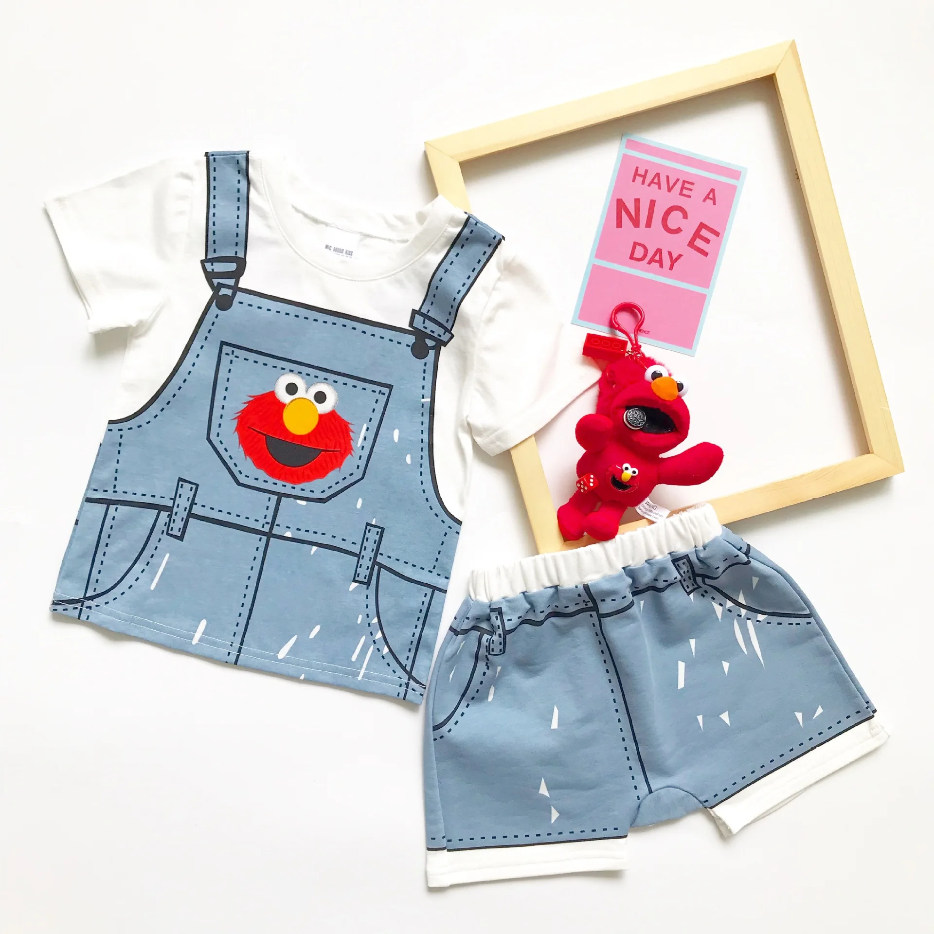 

Tonytaobaby Summer New Boys and Girls Cartoon Fake Straps Up and Down Suit Cotton
