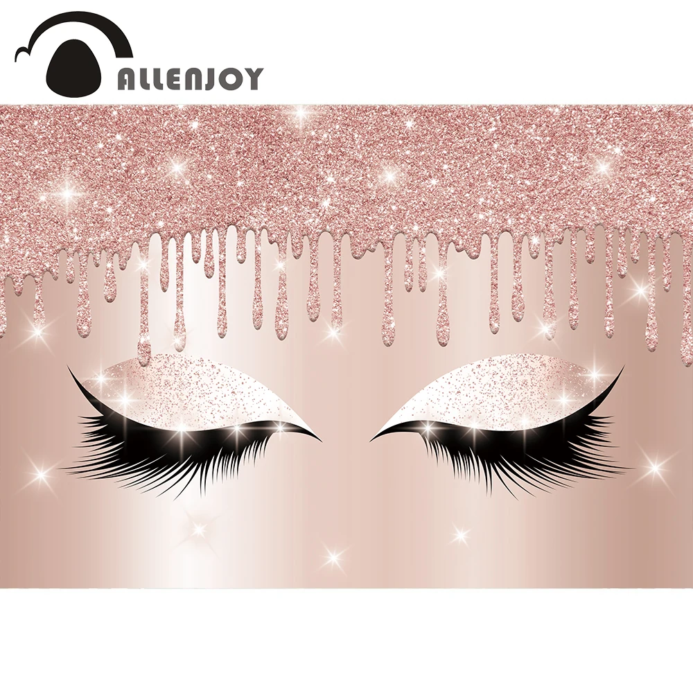 

Allenjoy Sweet Girl Spa Fashion Drip Pink Glitter Backdrop Makeup Artist Party Banner Background Eyelashes Rose Photocall Decor