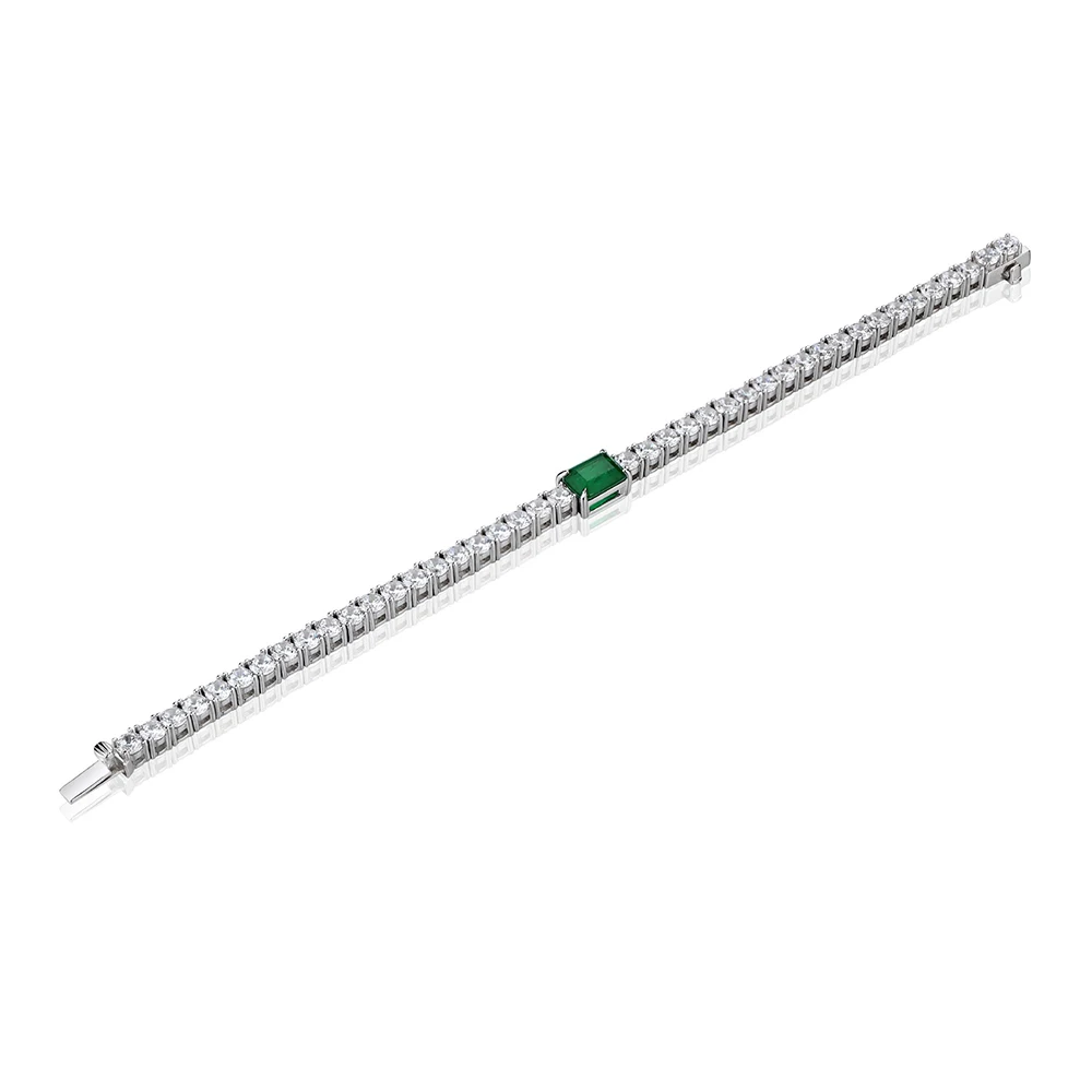 Imagem -04 - Bracelete de Prata Esterlina Esmeralda para Mulheres Corrente de Tênis de Diamante de Alto Carbono Presente da Moda S925 Esmeralda 1518cm 925