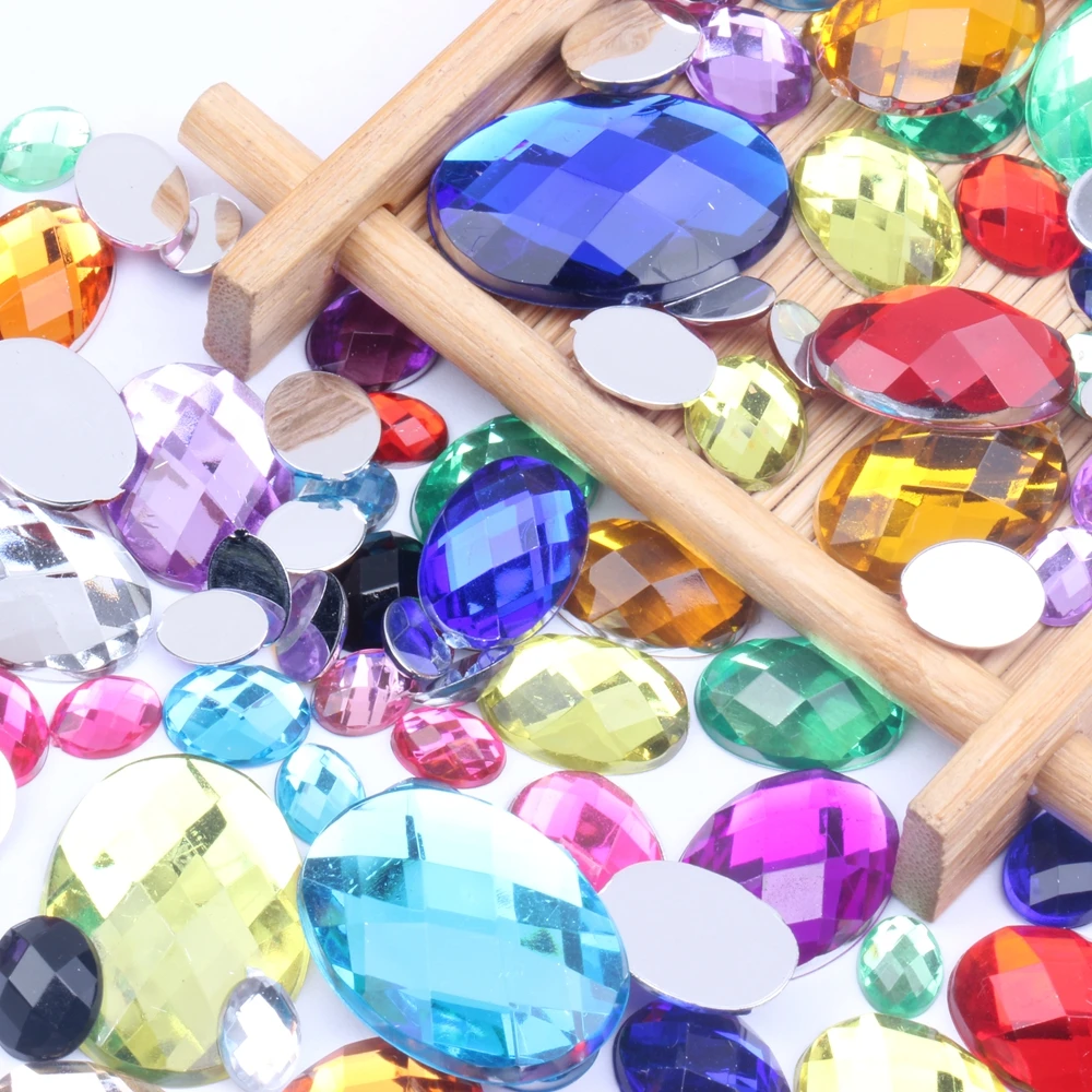 Flatback Oval Earth Faceted Many Siez And Many Colors Acrylic Craft Art DIY Gems Rhinestone Strass High Shine Nail Art Stones