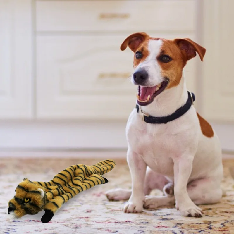 Squeaky Dog Toys Stuffed Leopard Tiger Shape Pet Chew Toy Cute Plush Puzzle Interactive Toy For Dogs Cat Squeaker Pet Products