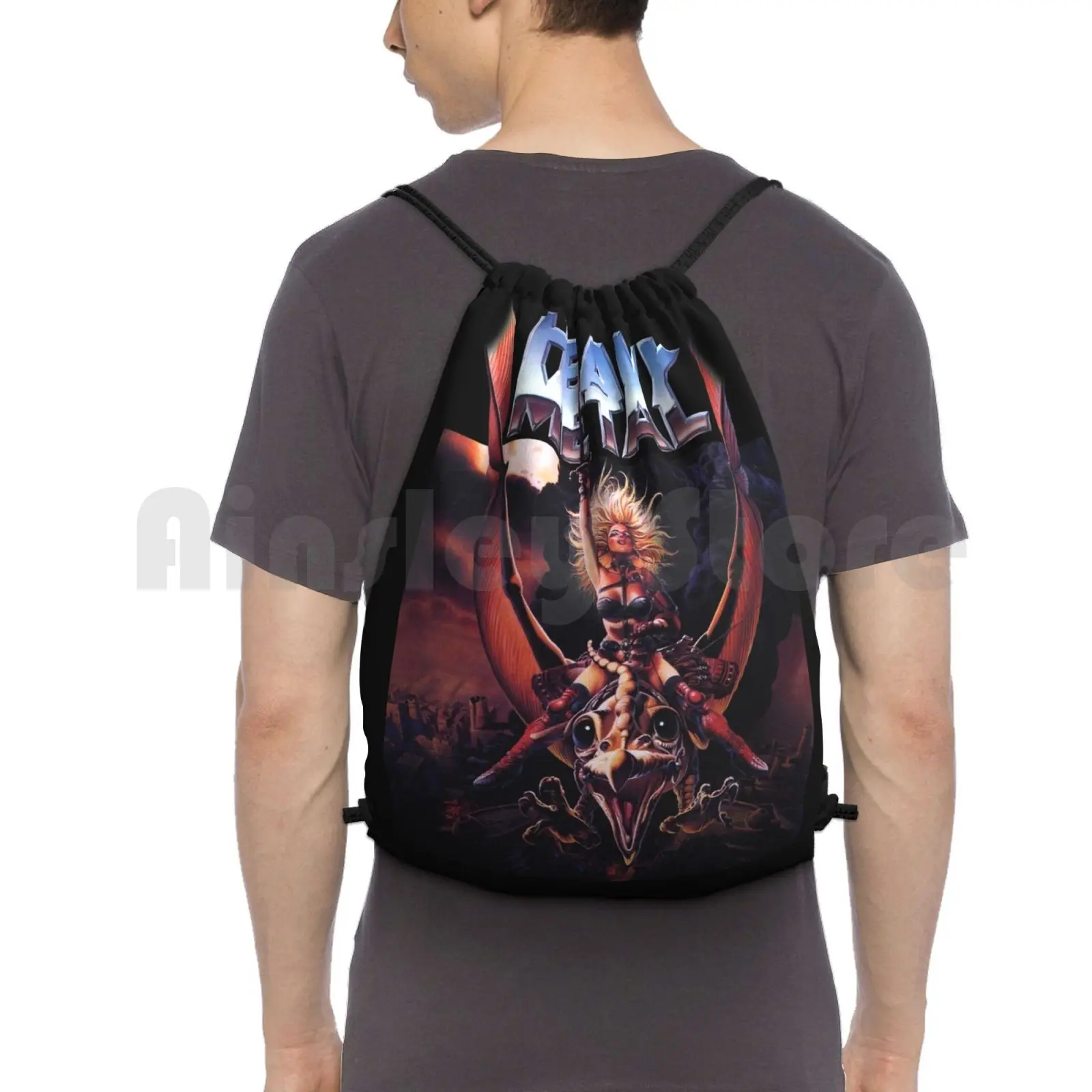 Heavy Metal Movie Backpack Drawstring Bags Gym Bag Waterproof Heavy Metal Sci Fi Science Fiction Retro Vintage Animation