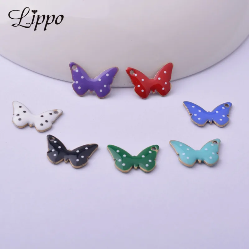 30pcs 10*14mm Both Side Enamel Butterflies Charms Copper Enamelled animal Butterfly Pendant Diy Jewelry Making