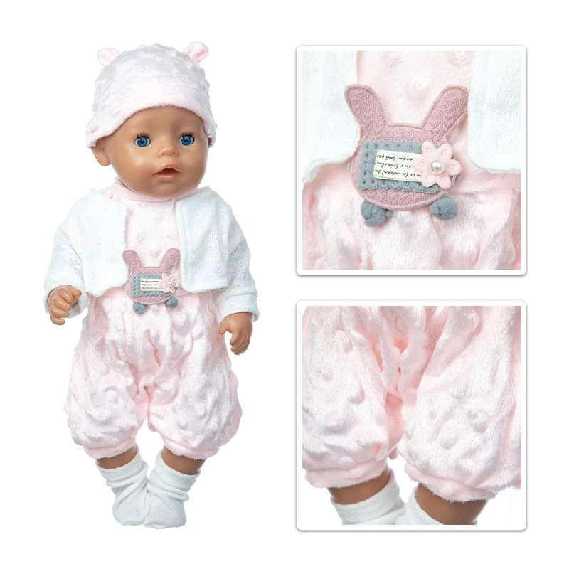 

White Suit+Hat+socks Doll Clothes Fit 17inch For 43cm Baby New Born Doll Clothes