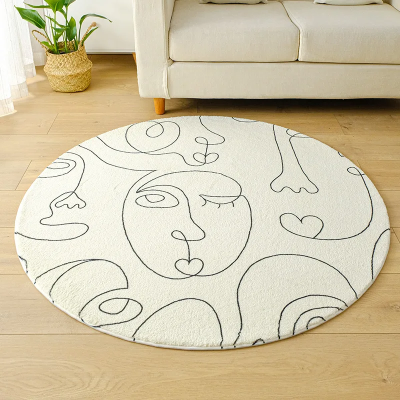 

Nordic Round Living Room Carpets Modern Simple Bedroom Rug Thick Home Bedside Blanket Decor Soft Study Room Blanket