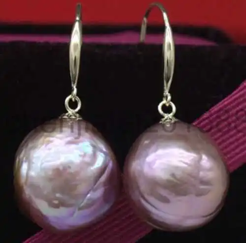 Selling Jewelrya pair of 12-14mm south sea Purple Baroque pearl earrings 18k