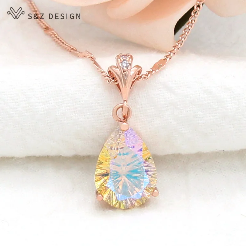 S&Z DESIGN New Fashion Luxury  Water Drop Crystal Pendant Necklace For Women Girl Wedding Party Jewelry