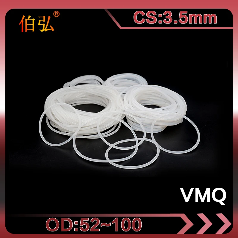 

White Silicon Ring 1PC/lot Silicone/VMQ O-Ring CS3.5mm OD52/55/60/65/70/75/80/85/90/95/100mm Rubber O Ring Seal Gaskets Washer