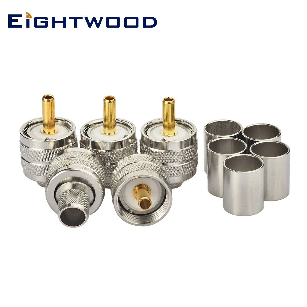 Eightwood 5PCS UHF/SO239 Plug Male RF Coaxial Connector Adapter Crimp LMR400 Cable for Antenna Military Public Address System