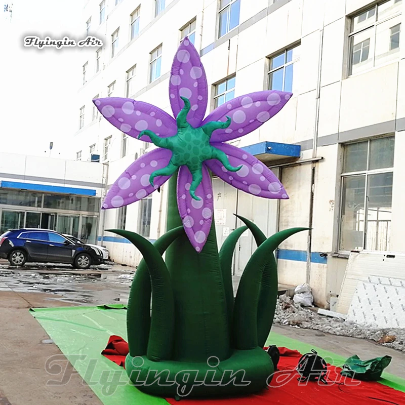 

3m Large Purple Inflatable Flower Plant Tree With Long Stem For Opera Stage Decoration