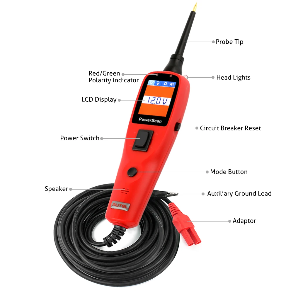 Autel PowerScan PS100 Auto Electrical Circuit AVO Meter Probe Kit 12V/24V Circuit Tester Automotive System Diagnostic Tool