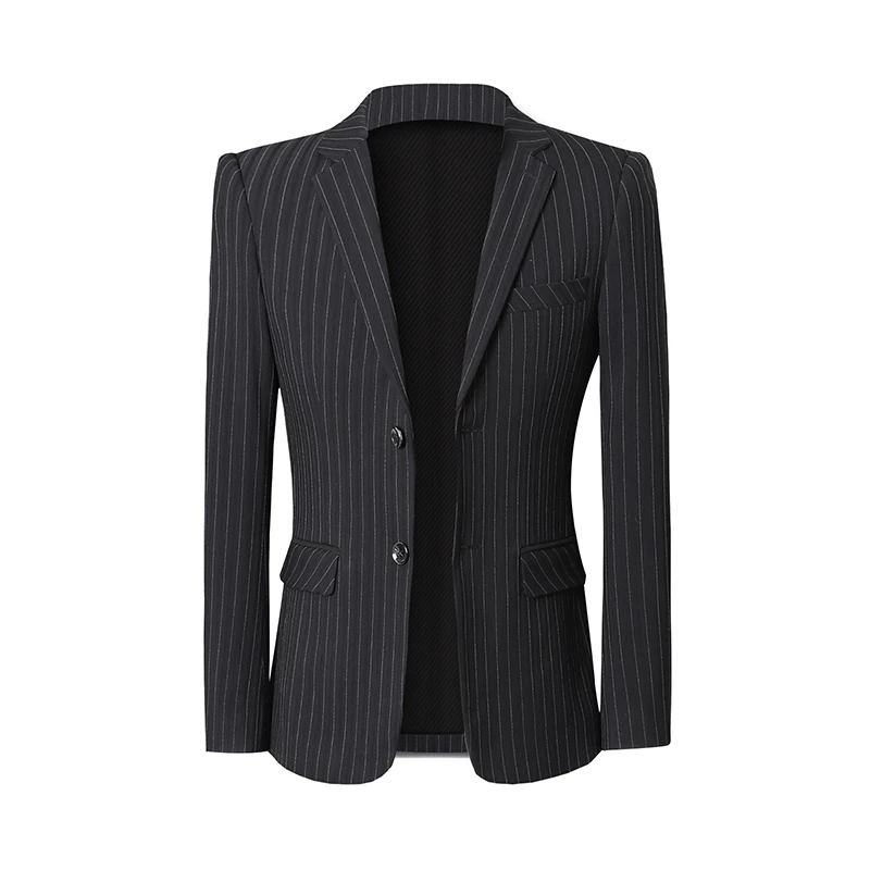 Ingiliz tarzı artı boyutu çizgili Blazer ceket erkekler moda İki düğme resmi giysi Casual erkek Blazer ceket takım elbise mont