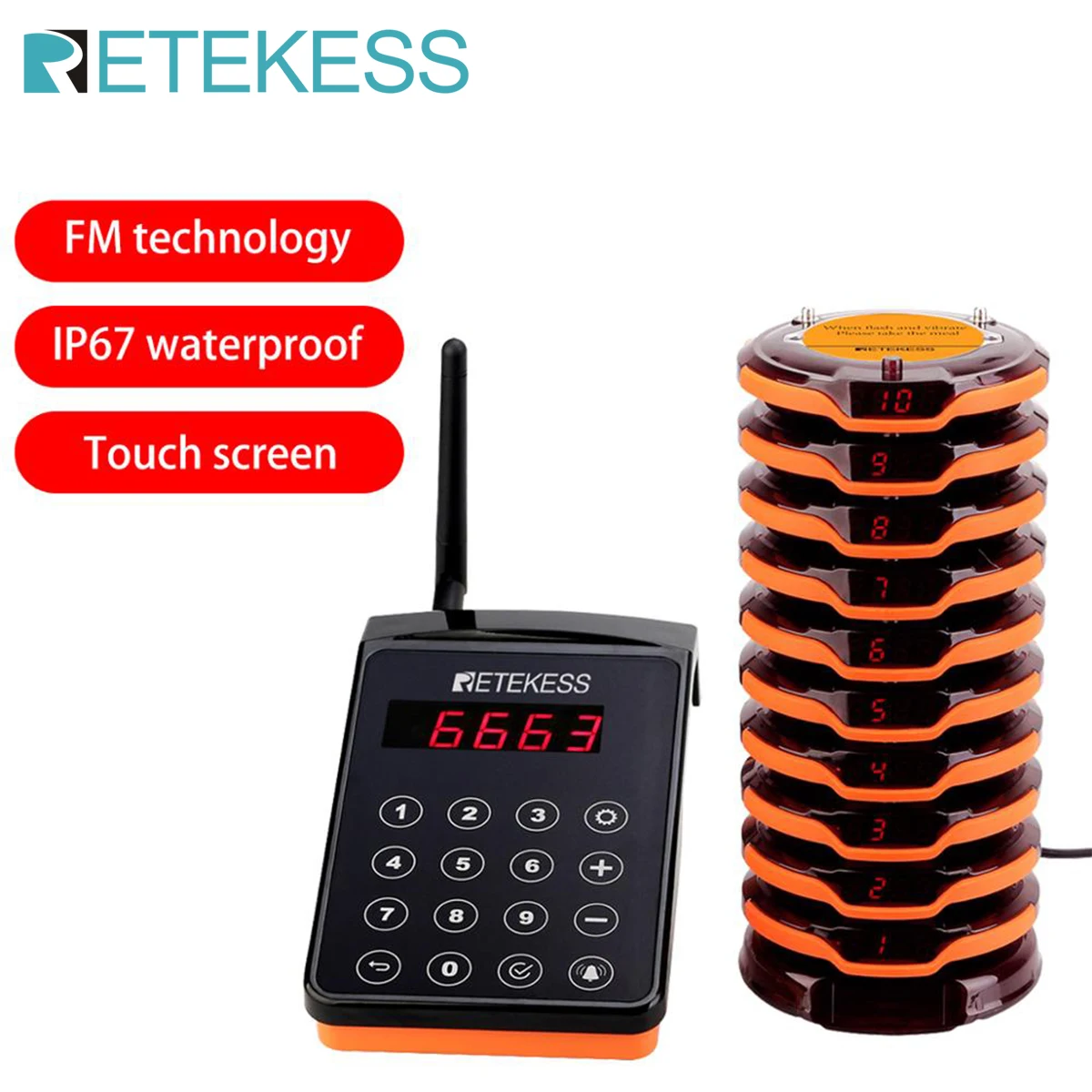 RETEKESS TD163 Restaurant-Pager Drahtloses Rufsystem mit platzsparendem Vibrationsalarm bei niedrigem Batteriestand für Food Trucks und Cafés – Detail 29