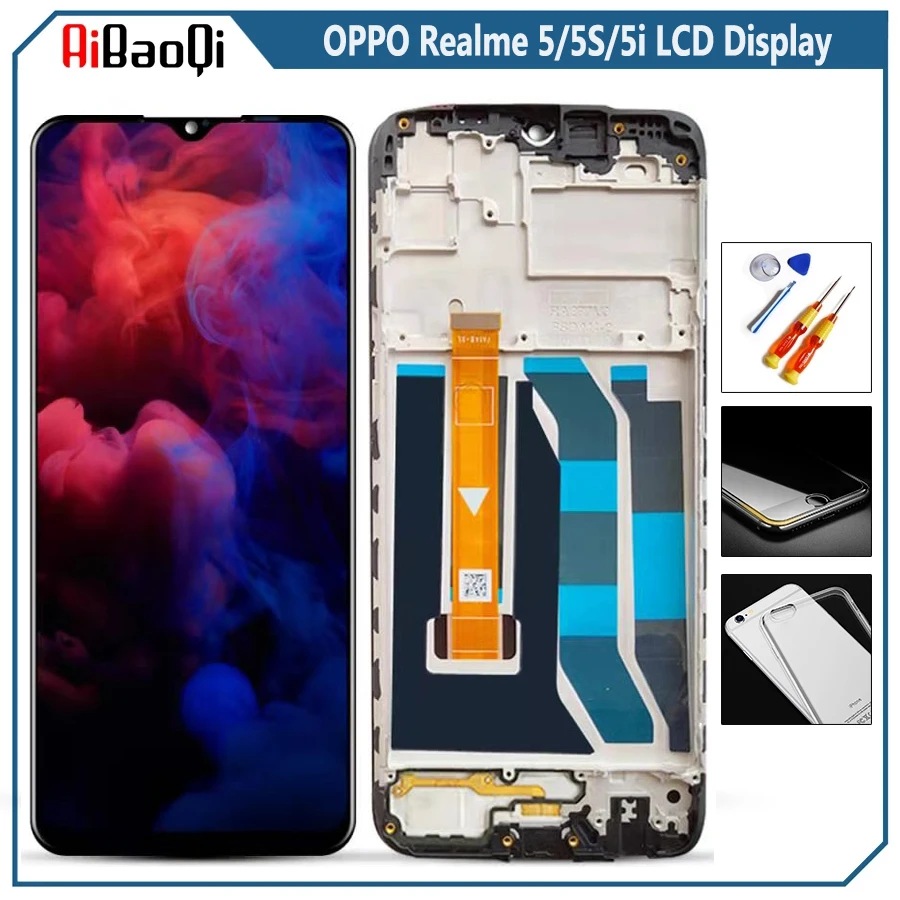 Original For OPPO Realme 5 RMX1911 LCD Display Screen Touch Digitizer Assembly For 6.5 inch OPPO Realme 5i/5S With Frame Replace