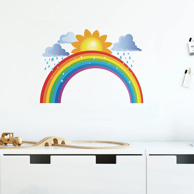 Regenbogen-Wolken, Regen, Sonne, Wandaufkleber, Heimdekoration für Baby- und Kinderzimmer, Schlafzimmer-Dekoration, Cartoon-Tapete, selbstklebende Aufkleber – Detail 6