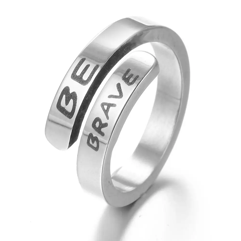 Stainless Steel Be Brave Ring Hiphop Bands Wrap Twisted Ring Inspirational Motivational Jewelry Gift for Her Him