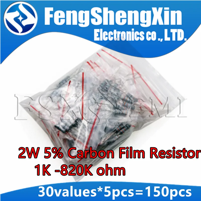 30values*5pcs=150pcs 2W 5% Carbon Film Resistor Kit  1K -820K ohm