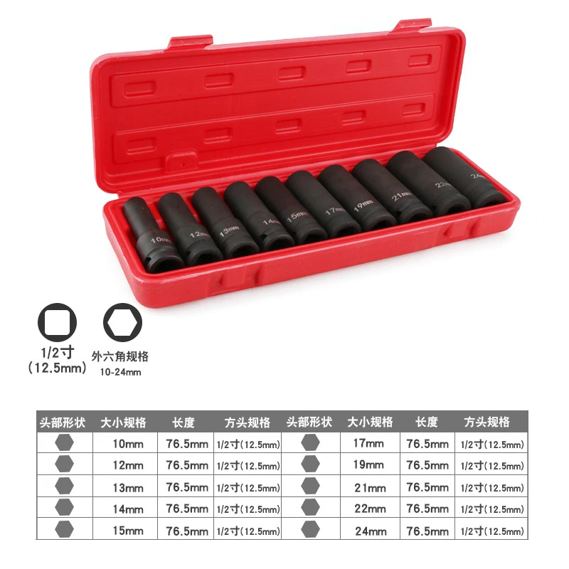 드라이브 딥 임팩트 메트릭 소켓 도구 세트 10 개 1/2 인치, 공기 공압 차고 10-24mm 임팩트 메트릭 패스너 너트