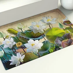 Lotus illustrazione naturale tappetino tappeti bianchi grande casa soggiorno camera da letto corridoio dormitorio tappeto stampa Decor tappetino s