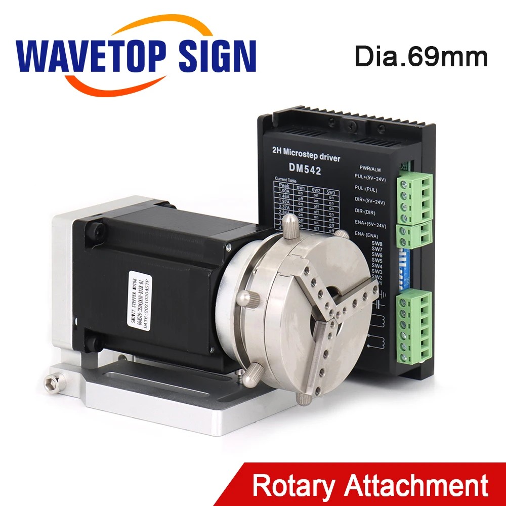 

WaveTopSign Dia.69mm Rotary Device 2Phase Motor Rotary Attachment with Driver for Co2 and Fiber Marking Machine Expansion Axis