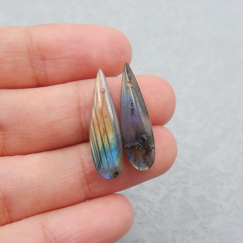 Natural Labradorite Teardrop Earrings Beads, stone for earrings making 24x7x4mm, 2.1g