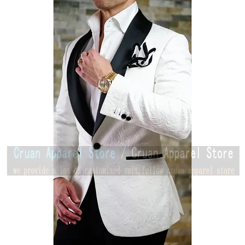 

Tailor-made Luxury Jacquard Suit Male Set Slim fit Men's Sets Groom Wedding Dress Tuxedo Fashion Prom Jacket With Pants 2 Pieces