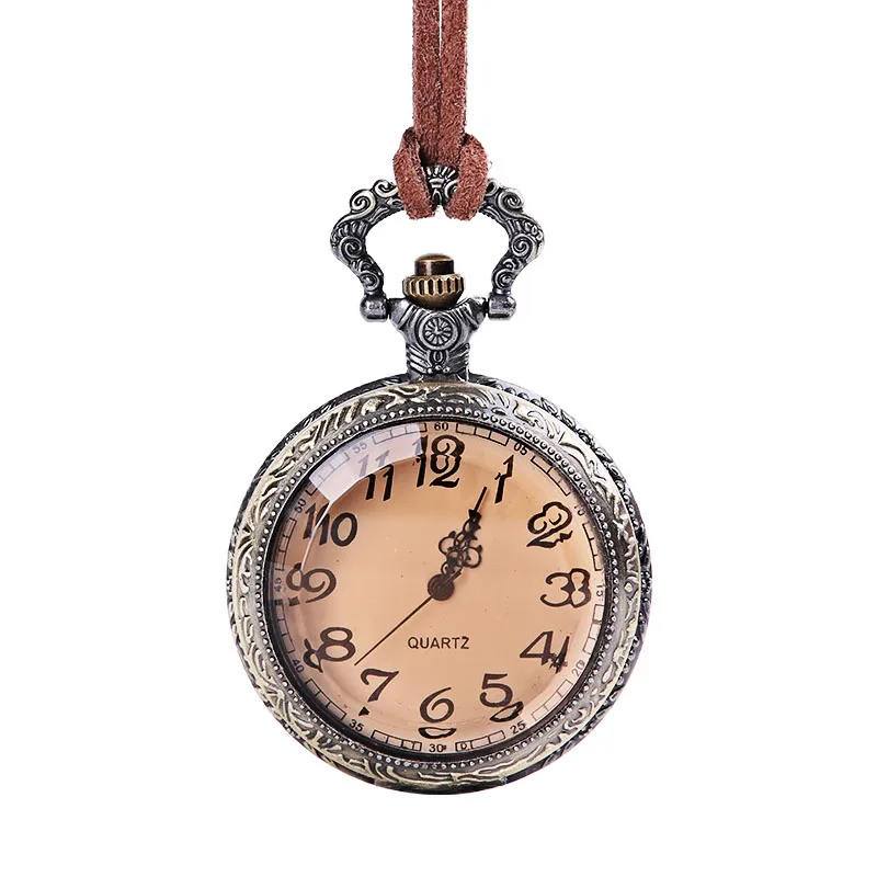 Reloj de bolsillo con cubierta abierta para hombre y mujer, accesorio de moda Retro, de vidrio marrón, con cinturón