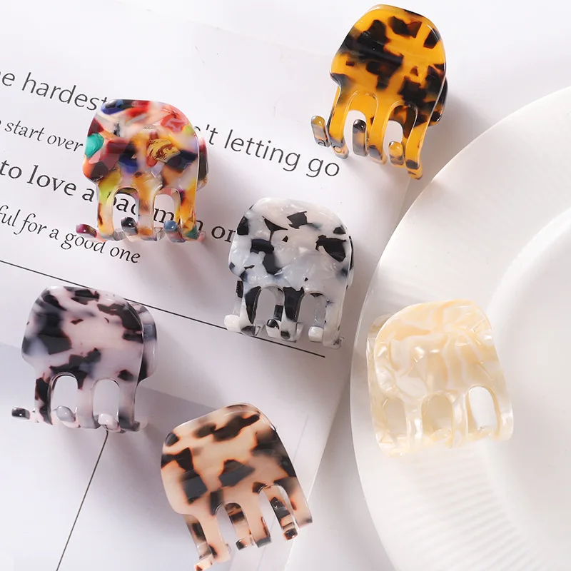 HUANQI 2023 New Small Acetate Hair Clip Claw Marble Leopard Print Tortoiseshell Hairpin for Women Hair Accessories Hair Styling