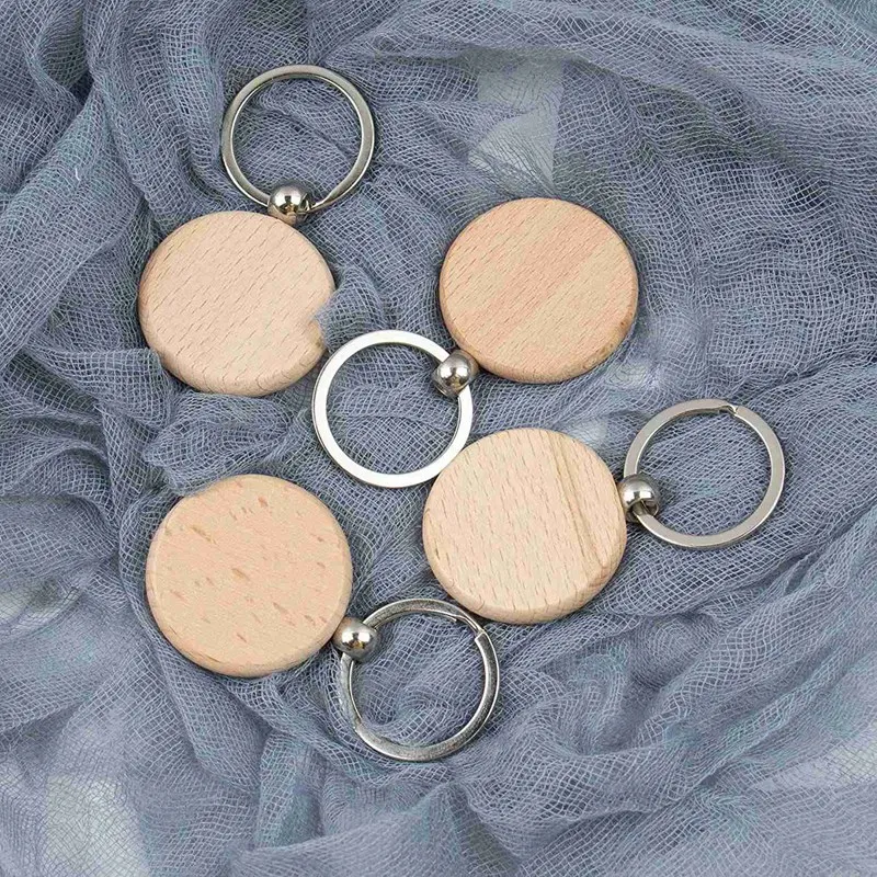 10Pcs Blank Round Wooden Key Chain Diy Wood Keychains Key Tags Can Engrave Diy Gifts 40X40mm