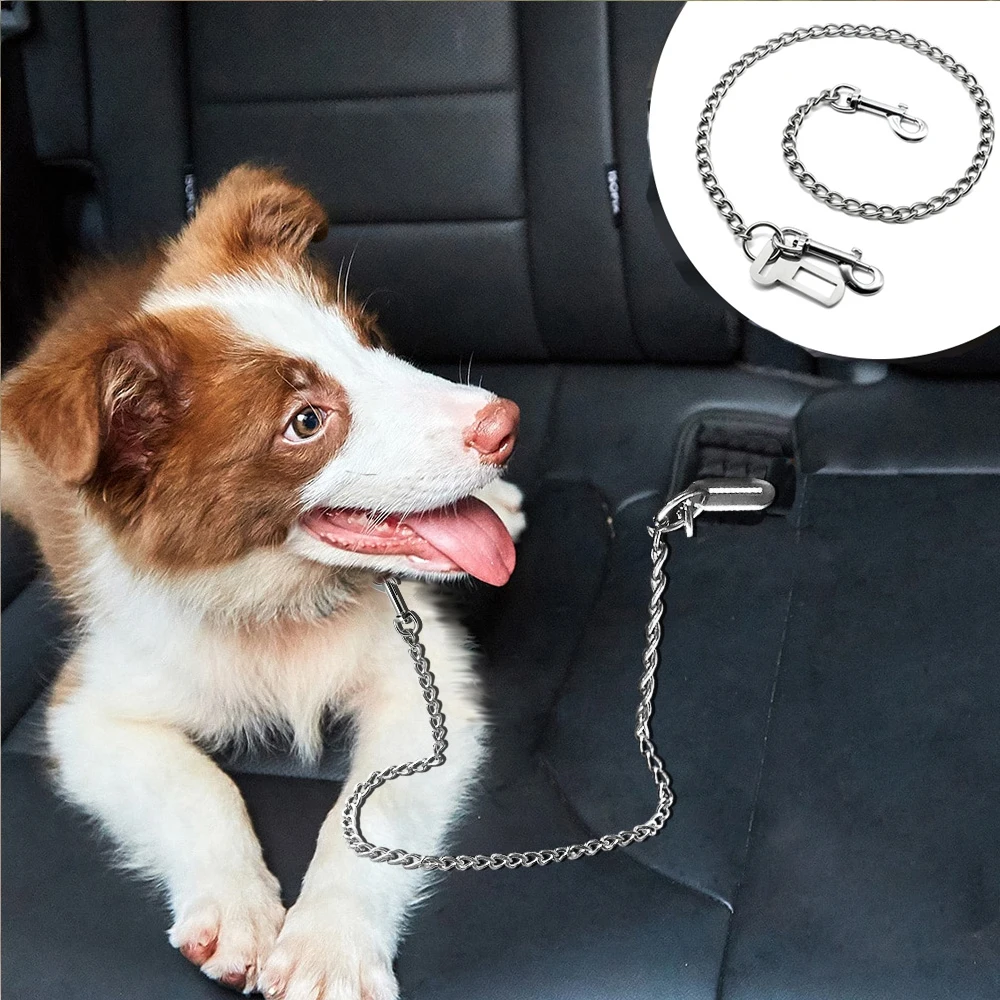 

Dog Cat Car Seat Belt Metal Pet Safety SeatBelt Durable Stainless Steel Dog Chain Leash Silver Vehicle Seat Belt For Dogs Cats