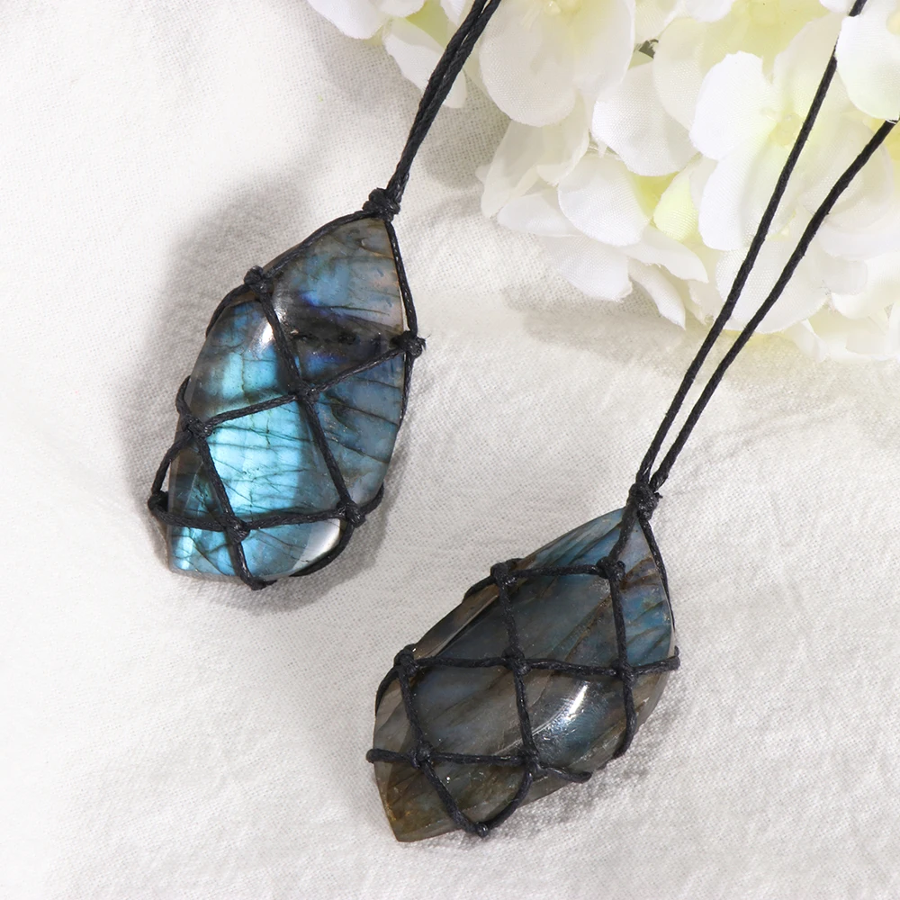Dragons Heart Labradorite Necklace Natural Stone Pendant Wrap