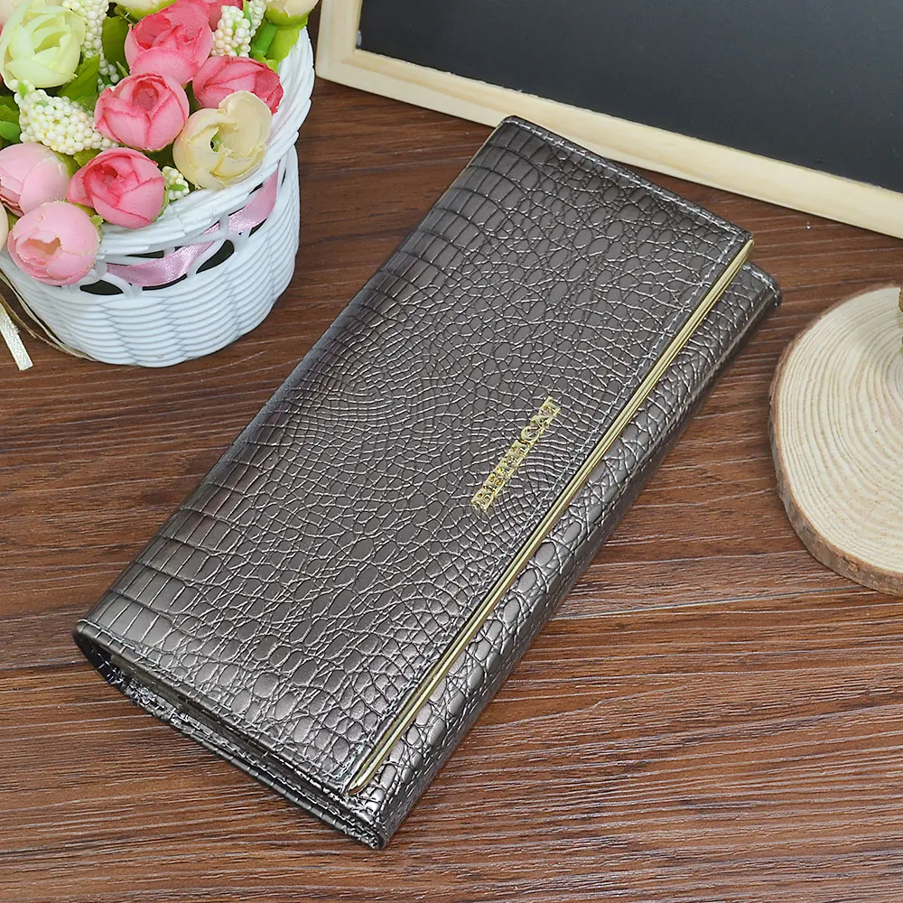 Beth Cat Women Genuine Leather Wallet Female Hasp Alligator Cowhide Long Wallet Cards Holder Clutch Bag Fashion Ladies Purses