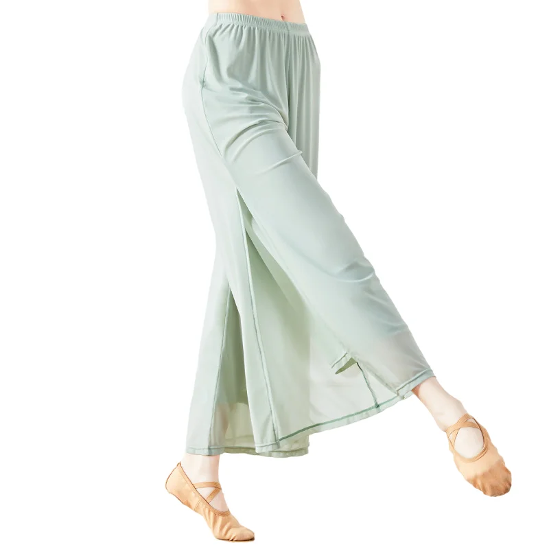 Women Classical Dance Flowy Pants Light Weight Water Yarn Ancient Style Folk Dancer Wde-Leg Chinese Body Rhyme Practice Wear