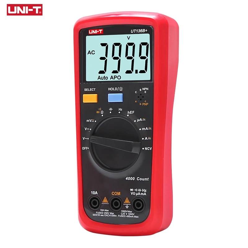 UNI-T UT136B+ Digital Multimeter Auto Range AC/DC 1000V/10A DMM Ohm Capacitance Resistance Frequency Diod Tester