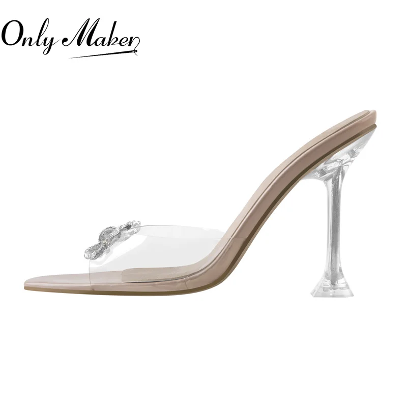 

Onlymaker Summer Concise Sandals Pointed Peep Toe Crystal Butterfly-knot Transparent Strange Style Exquisite High Heels