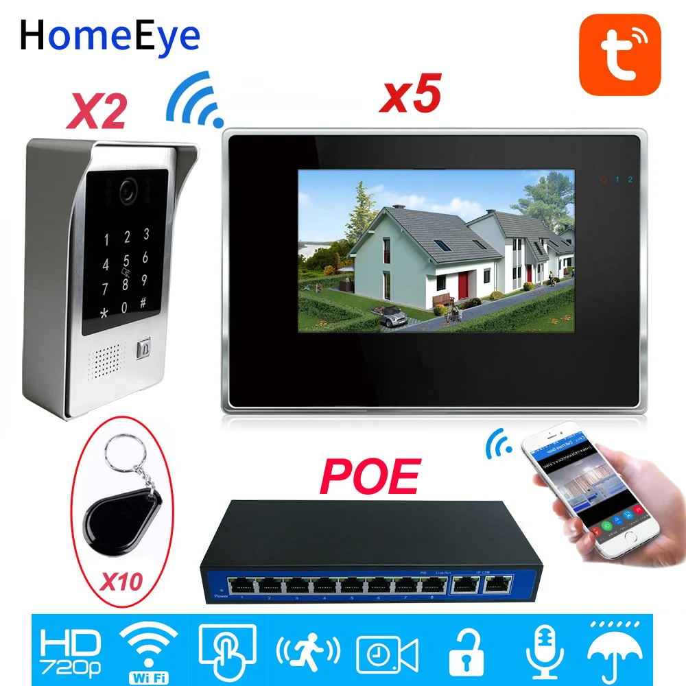 

TuyaSmart App Wifi Video Door Phone IP Video Intercom System Touch Screen Code Keypad/IC Card Security Unlock Access Control 2-5