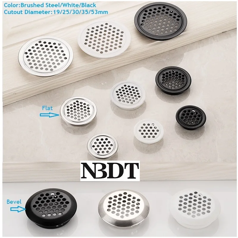 20Pcs Stainless Steel Circular Clip Air Vent Honeycomb Hole Louver Kitchen Bath Shoe Closet Cupboard Brush White Black Paint