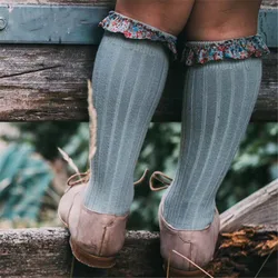 Baby Socks Floral Print Kids Lace Sock Autumn Winter Girls Knee High Long Socks Toddler Floor Sock Cotton Newborn sokken 1-8Y