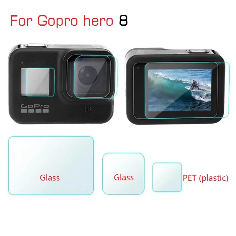 Clownfish For Gopro Hero 8 Black Film LCD Screen Protector Protection Film Tempered Glass Lens Cap/Cover For Gopro 8 Camera