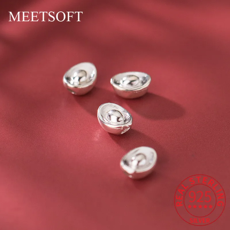 MEETSOFT Cute 925 Sterling Silver Ancient ingot Space Bead Charms Handmade Of DIY Fine Jewelry Necklace wholesale Accessory