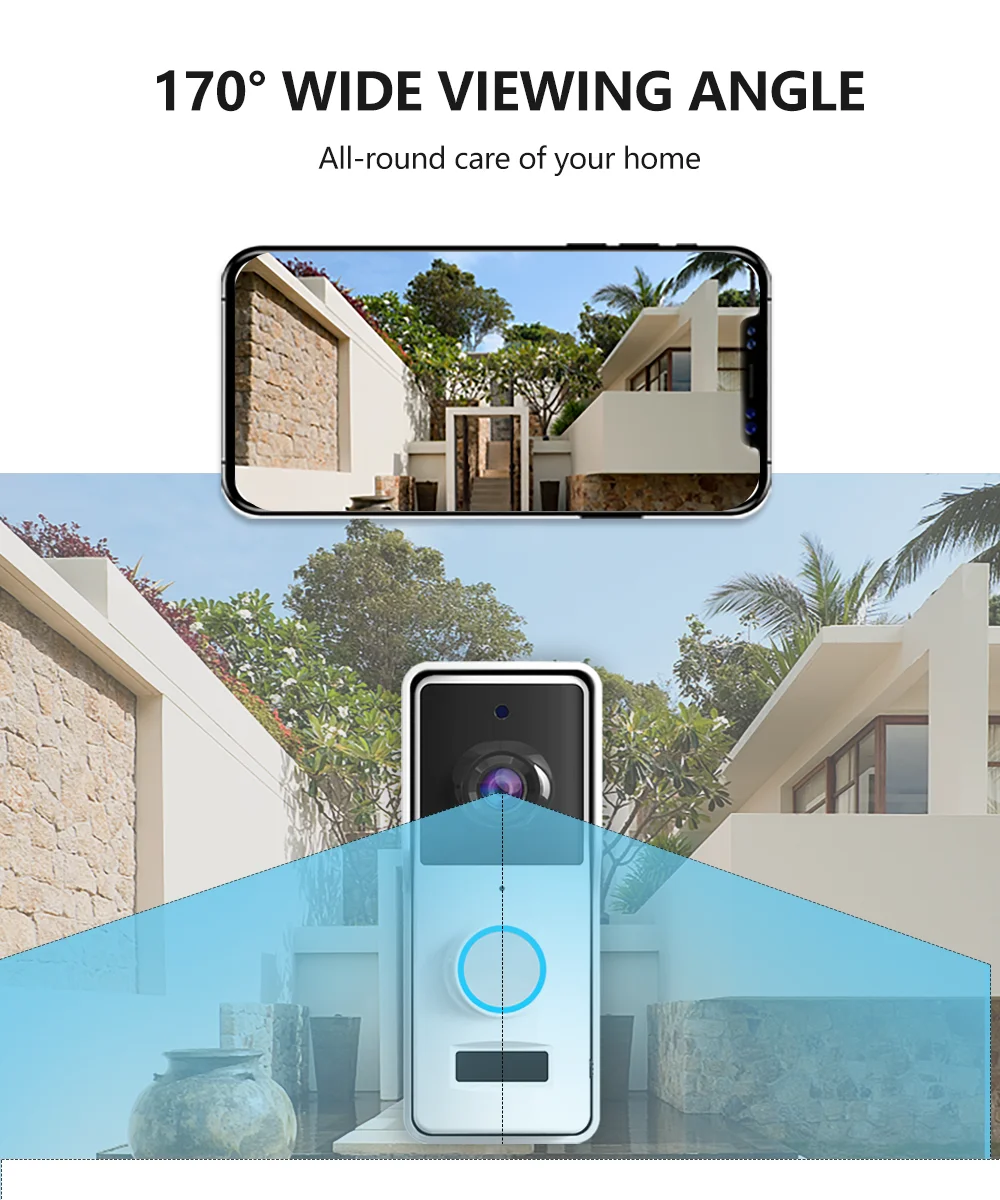 WF005 Tuya Smart WIFI Doorbell HD 1080P Wireless Camera Two-way Voice  Audio Works IP65 Waterproof Compatible IOS and Android